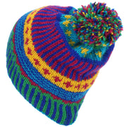 Wool Knit Bobble Beanie Hat - Carnival