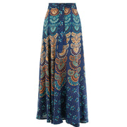 Long Maxi Wrap Skirt with Block Print Mandala - Blue & Orange