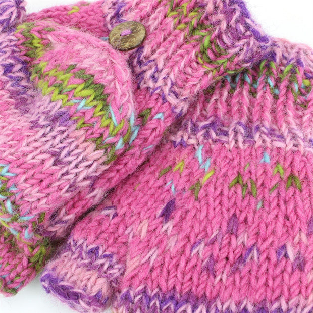 Wool Knit Fingerless Shooter Gloves - Space Dye (Pink)