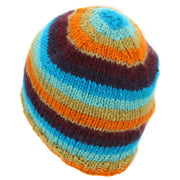 Wool Knit Beanie Hat - Stripe Retro C