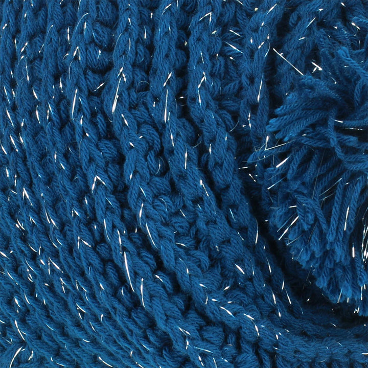 Ribbed Tinsel Bobble Beanie Hat - Blue