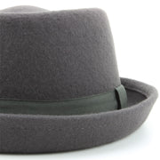 100% Wool felt Pork pie hat with band - Grey