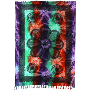 Viscose Rayon Sarong - Flower mandala - Green & Red Tie-Dye