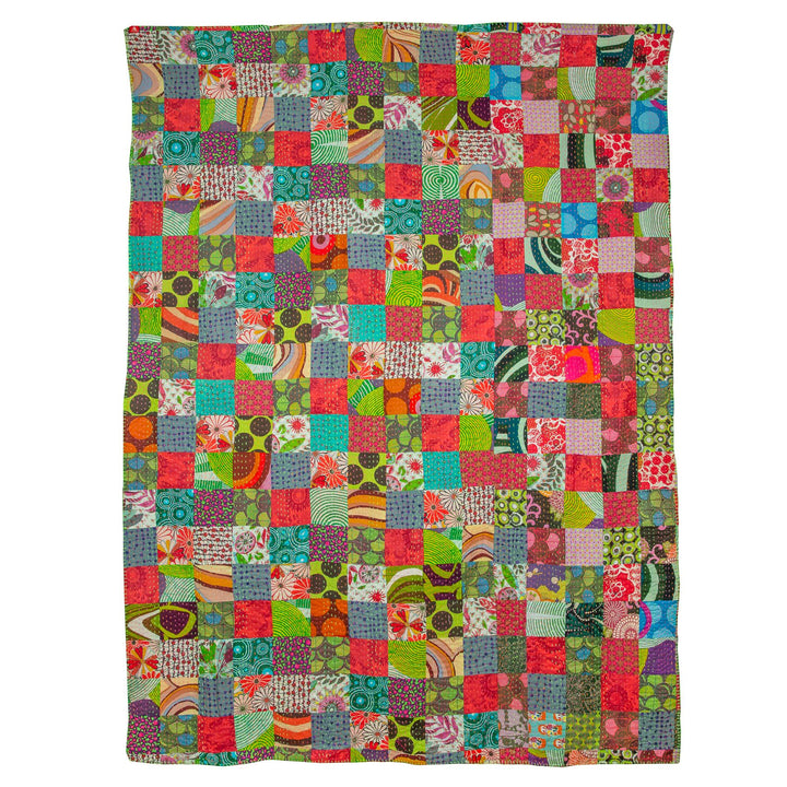 Handmade Patchwork Batik Printed Throw - Retro Red