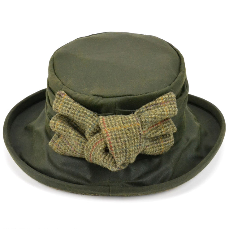 Ladies Wax Hat with Tweed Bow - Olive
