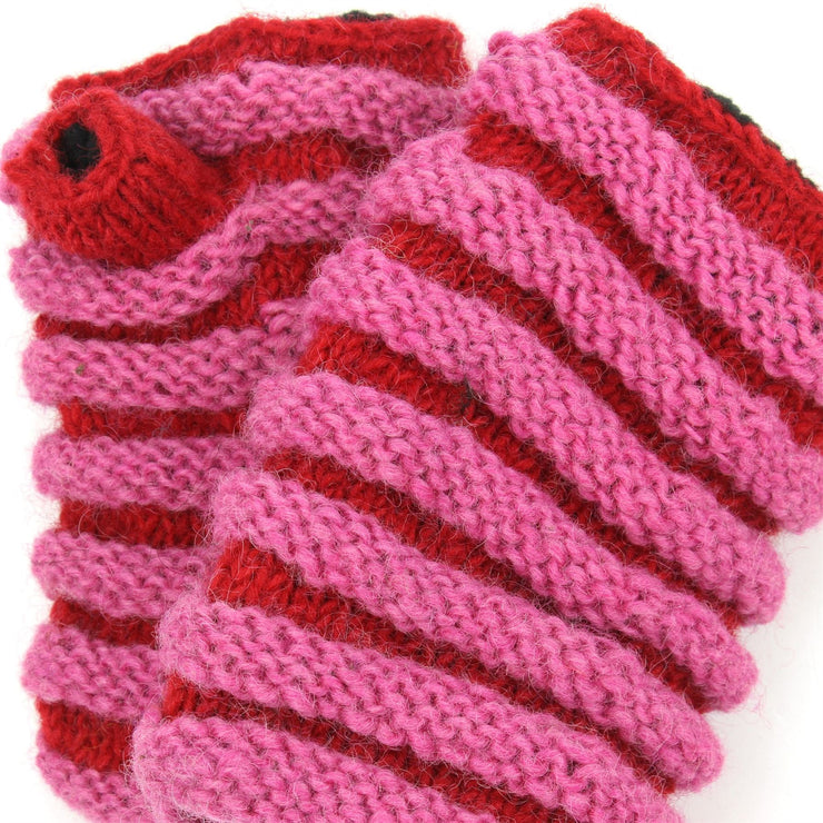 Wool Knit Arm Warmer - Ruched - Pink Red