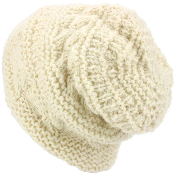 Wool Knit Beanie Hat - Cream