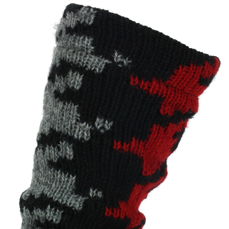 Chunky Wool Knit Leg Warmers - Red Houndstooth
