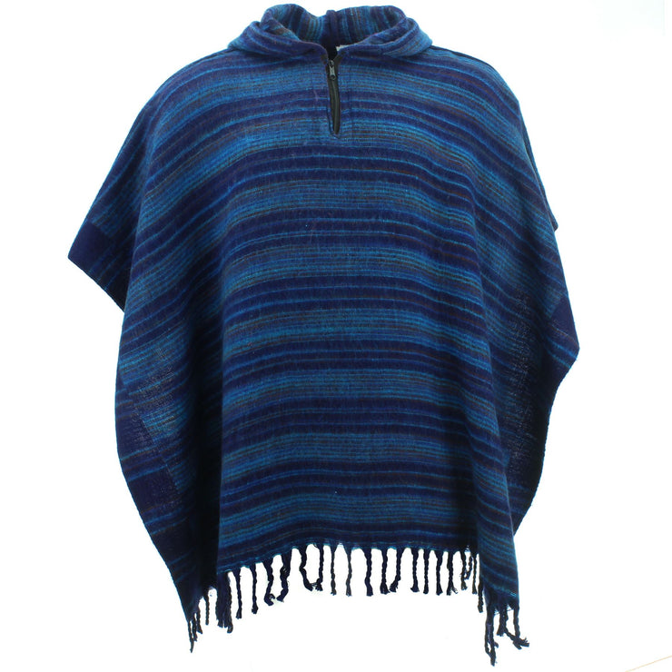 Hooded Square Poncho - Blues