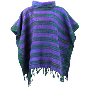 Hooded Square Poncho - Green & Purple