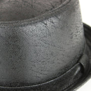 Distressed Leather Effect Pork Pie Hat - Black