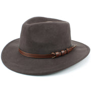 Wool Fedora Hat with Faux Leather Band - Brown