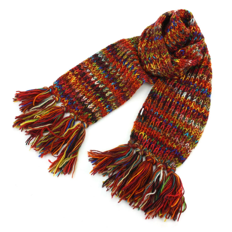 Hand Knitted Wool Scarf - SD Red Mix