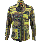 Tailored Fit Long Sleeve Shirt - Yellow Grey & Navy Abstract