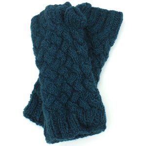 Chunky Wool Knit Arm Warmers - Plain - Teal
