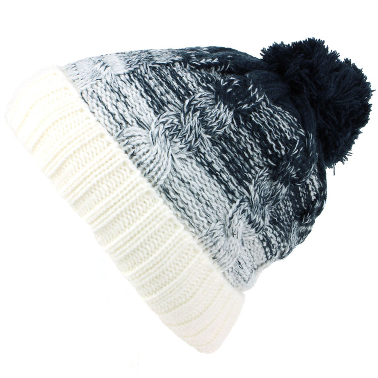 Cable Knit Bobble Beanie Hat with Super Soft Fleece Lining - White