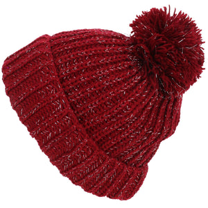 Tinsel Bobble Beanie Hat - Red