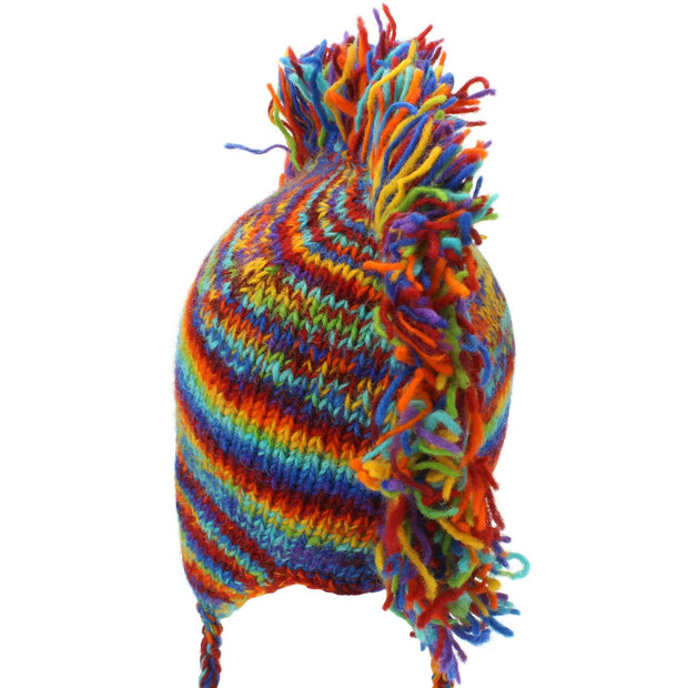 Wool Knit 'Punk' Mohawk Earflap Beanie Hat - Rainbow SD