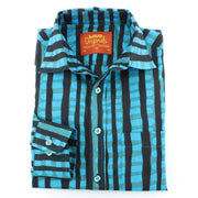 Regular Fit Long Sleeve Shirt - Blue & Black Abstract Stripes