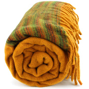 Tibetan Wool Blend Shawl Blanket - Mustard with Orange & Green Reverse