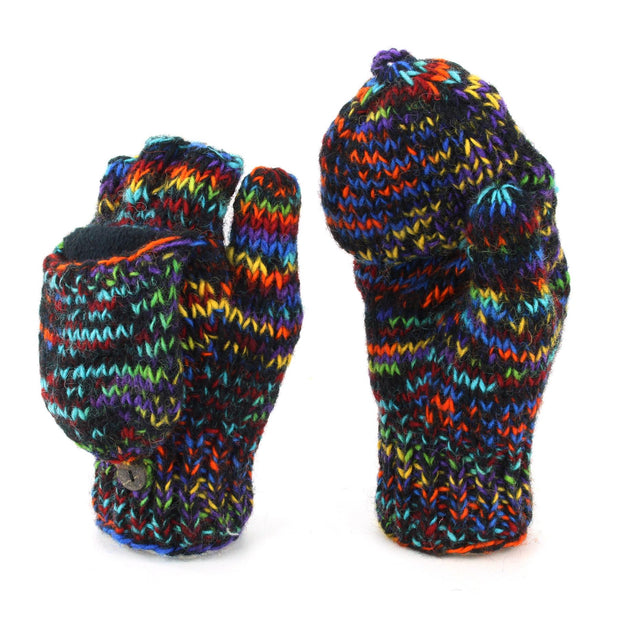 Hand Knitted Wool Shooter Gloves - SD Black Rainbow
