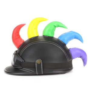 Saw Blade Mohawk Horned Novelty Festival Helmet with Goggles - Black & Rainbow