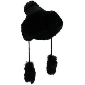 Macahel Soft Fur Bobble Hat med kvaster - Sort