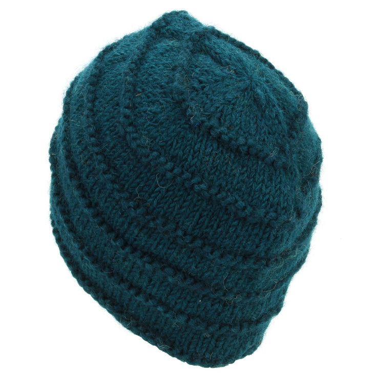 Hand Knitted Wool Beanie Hat - Plain Teal
