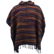 Hooded Square Poncho - Purple & Brown