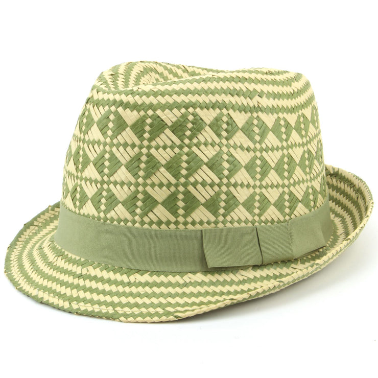 Check straw paper trilby hat with grosgrain band - Green