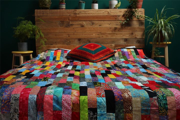 Handmade Quilted Patchwork Batik Printed Bedspread