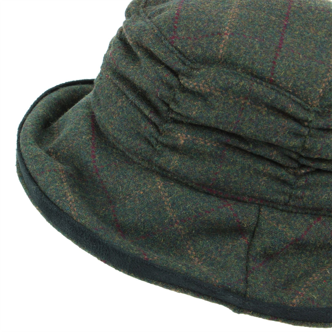 Ladies Wool Tweed Cloche Hat - Green