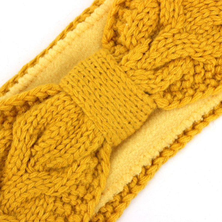 Knitted Bowknot Ribbed Headband - Mustard