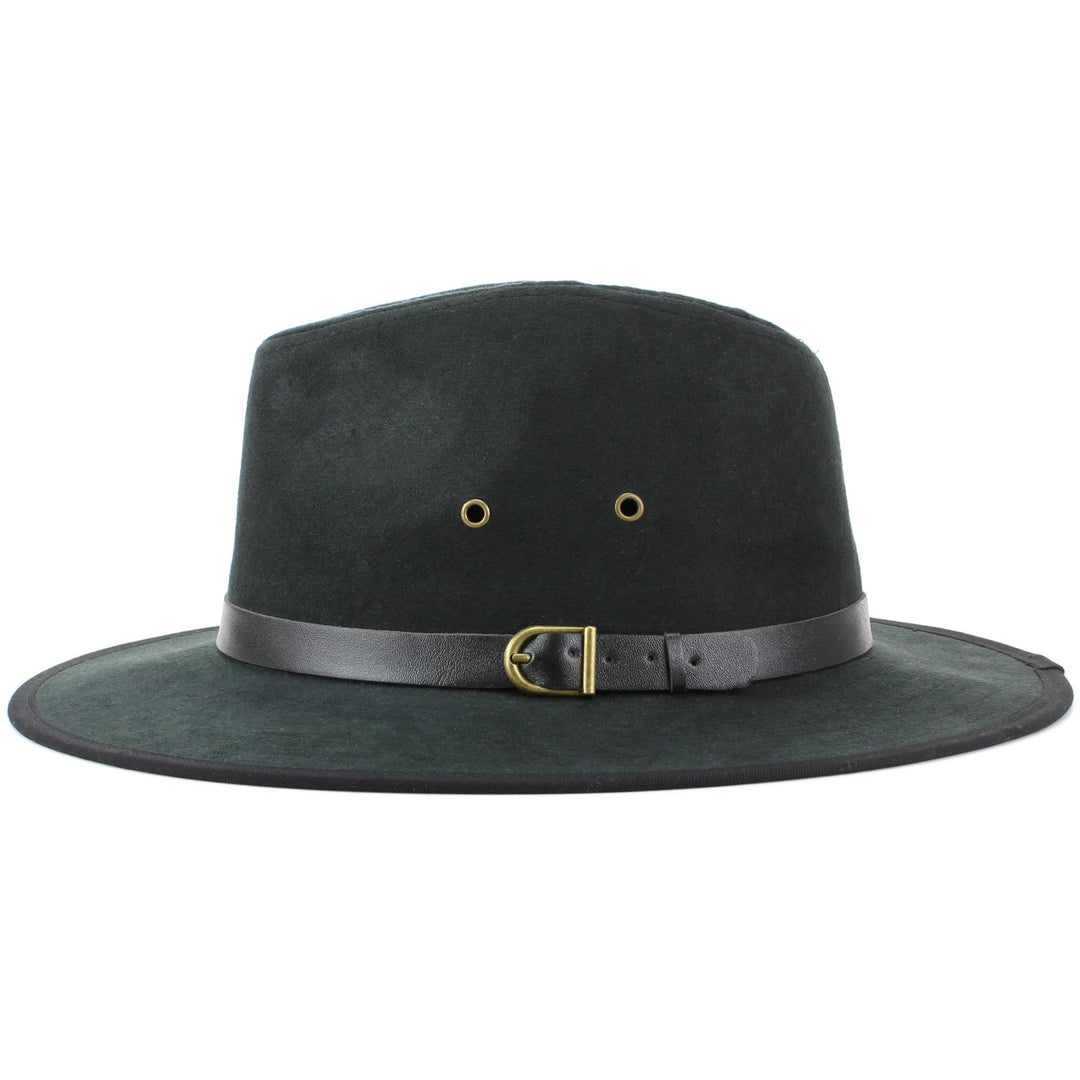 Suede Effect Fedora Hat with Leather Band - Black