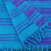 Vegan Wool Shawl Blanket - Stripe - Turquoise Purple