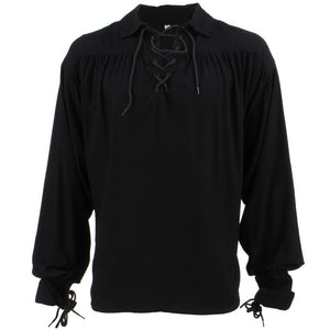 Langærmet rayon piratskjorte - sort