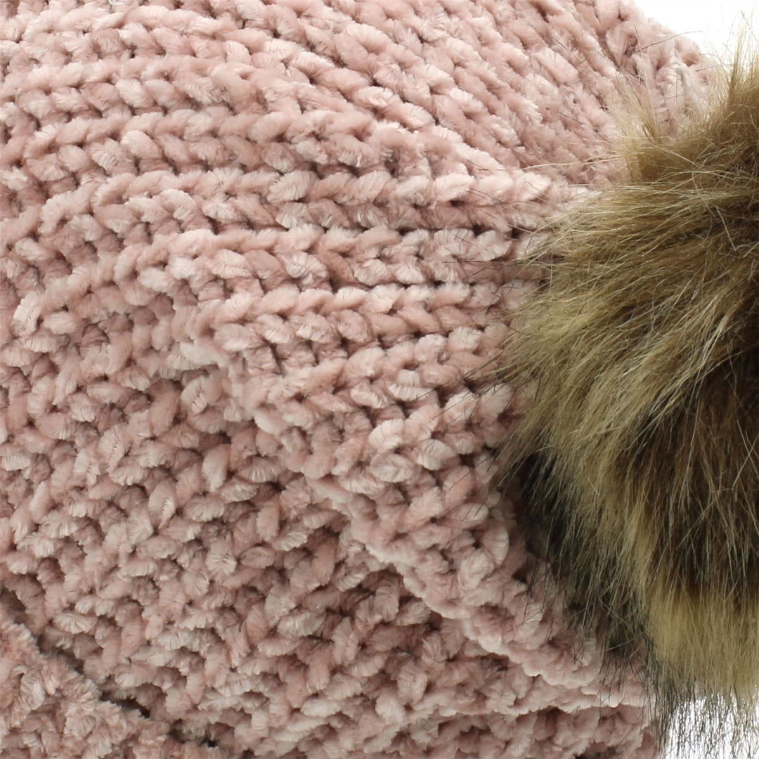 Knitted Beanie Hat with Bobble - Pink