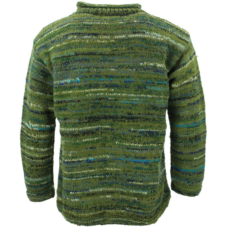 Chunky Wool Space Dye Knit Jumper - Olive Green