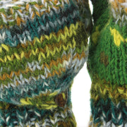 Chunky Wool Knit Fingerless Shooter Gloves - Abstract - 17 Green