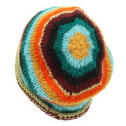 Hand Knitted Wool Beanie Hat - Stripe Retro D
