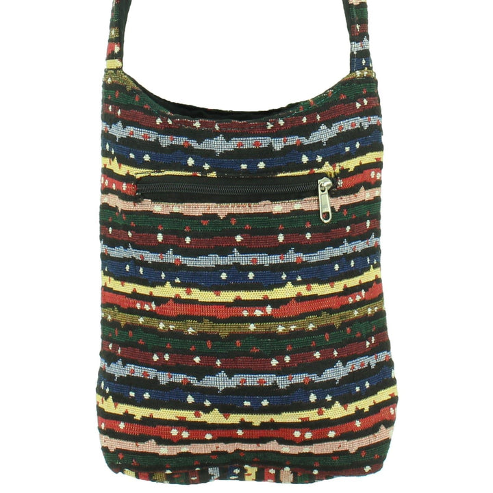 Cotton Canvas Sling Shoulder Bag - Stripes Spots