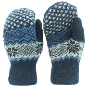 Wool Knit Fairisle Mittens - Blue