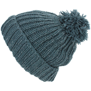 Tinsel Bobble Beanie Hat - Green