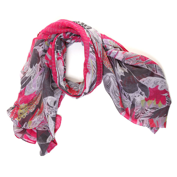 Lightweight Parrot & Feather Print Scarf Shawl Wrap - Pink