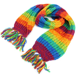 Longue écharpe multi-mix en laine tricotée épaisse - teinture spatiale arc-en-ciel