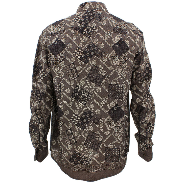 Tailored Fit Long Sleeve Shirt - Grey Patterned Tiles