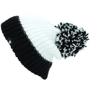 Bonnet en tricot acrylique épais avec un pompon MASSIVE - Noir et Blanc