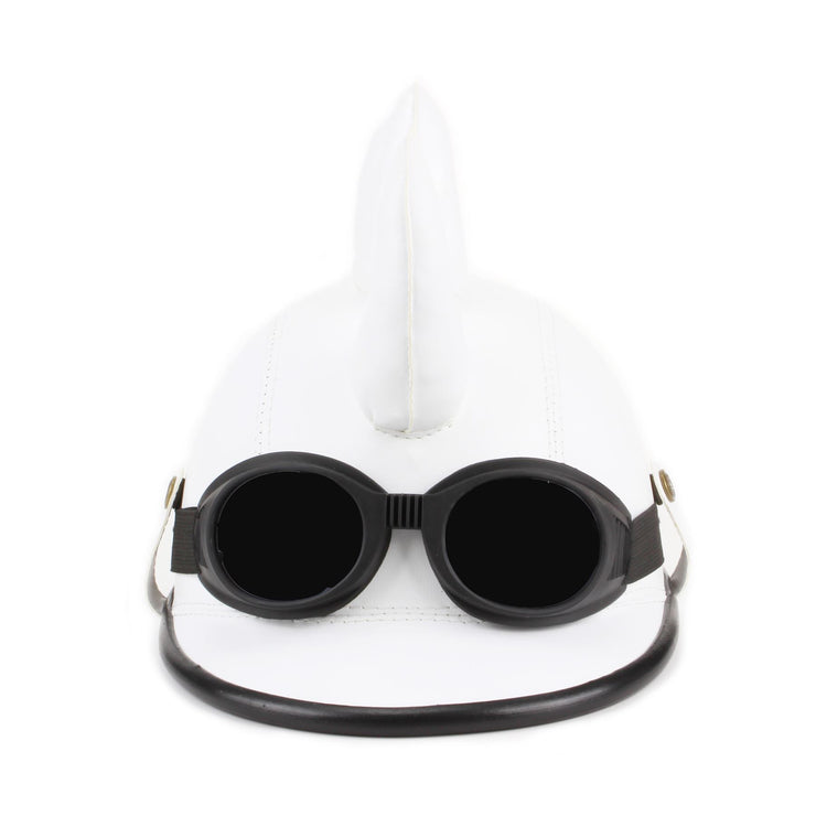 Saw Blade Mohawk Horned Novelty Festival Helmet with Goggles - White