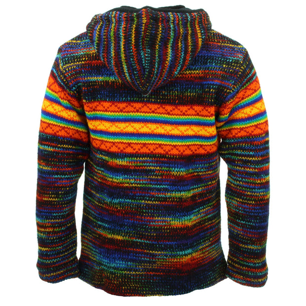 Hand Knitted Wool Hooded Jacket Cardigan - SD Black Rainbow Orange