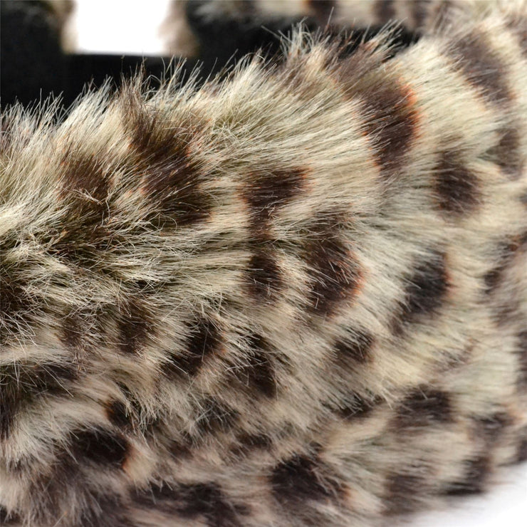 Faux fur headband with satin lining - Leopard print